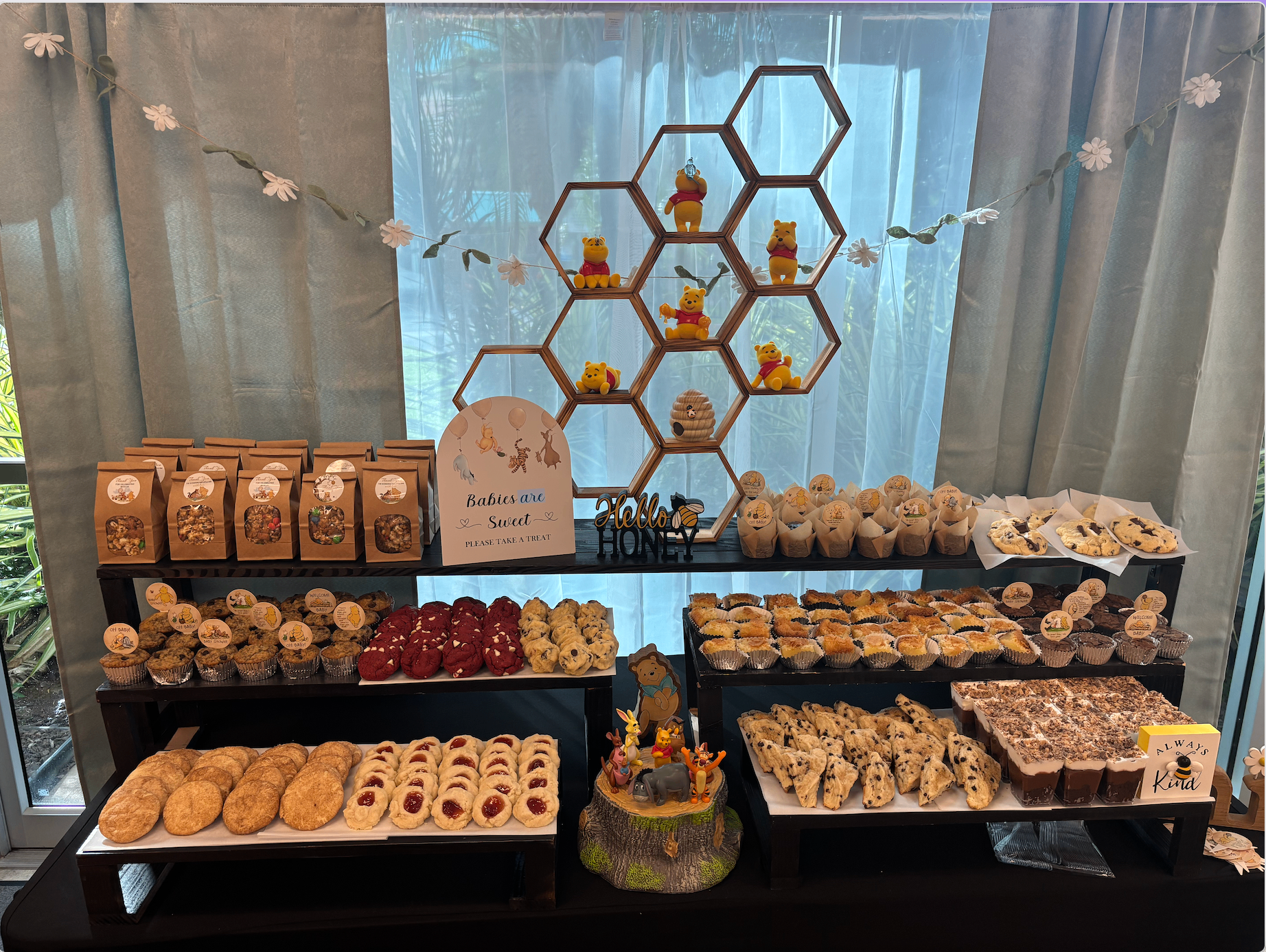 Winnie the Pooh themed baby shower dessert table